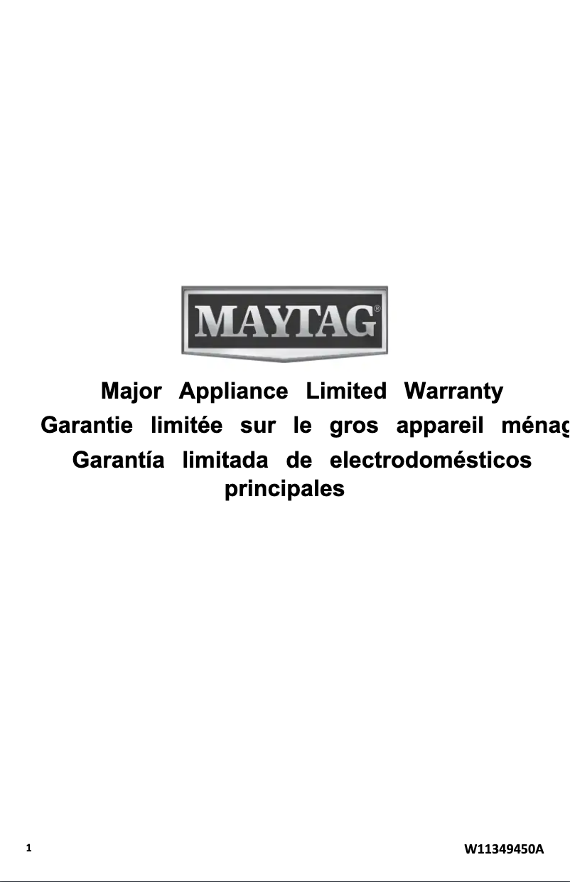 Page 1 de la notice Informations de garantie Maytag MVW7232HW