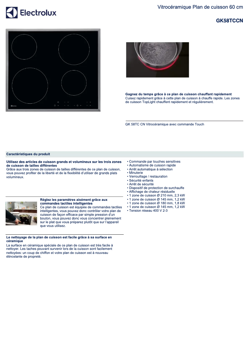 Page n°1 - Fiche technique Electrolux GK58TCCN