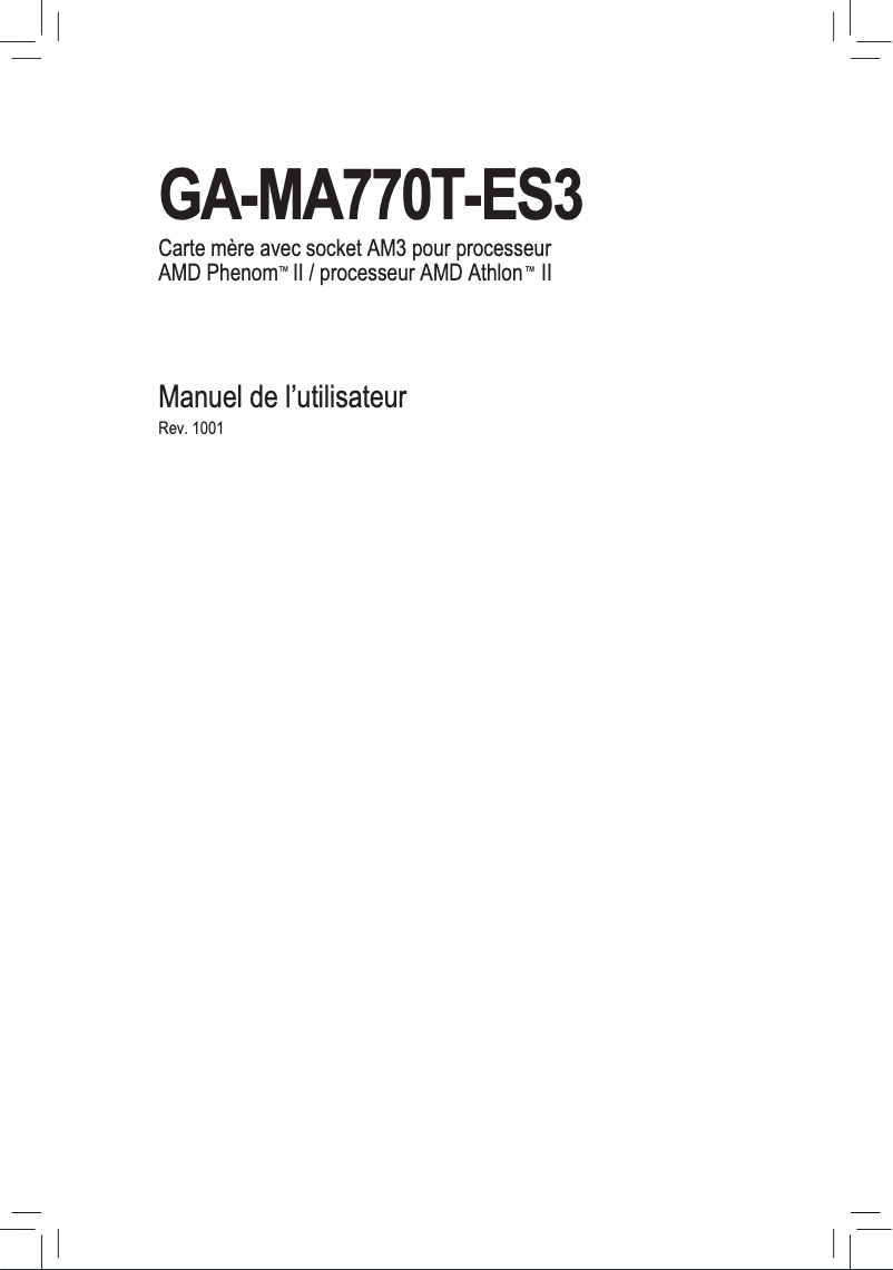 Page 1 de la notice Manuel utilisateur Gigabyte GA-MA770T-ES3