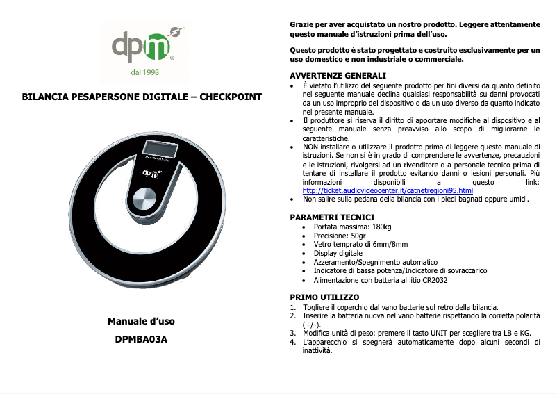 Page 1 de la notice Manuel utilisateur DPM DPMBA03A