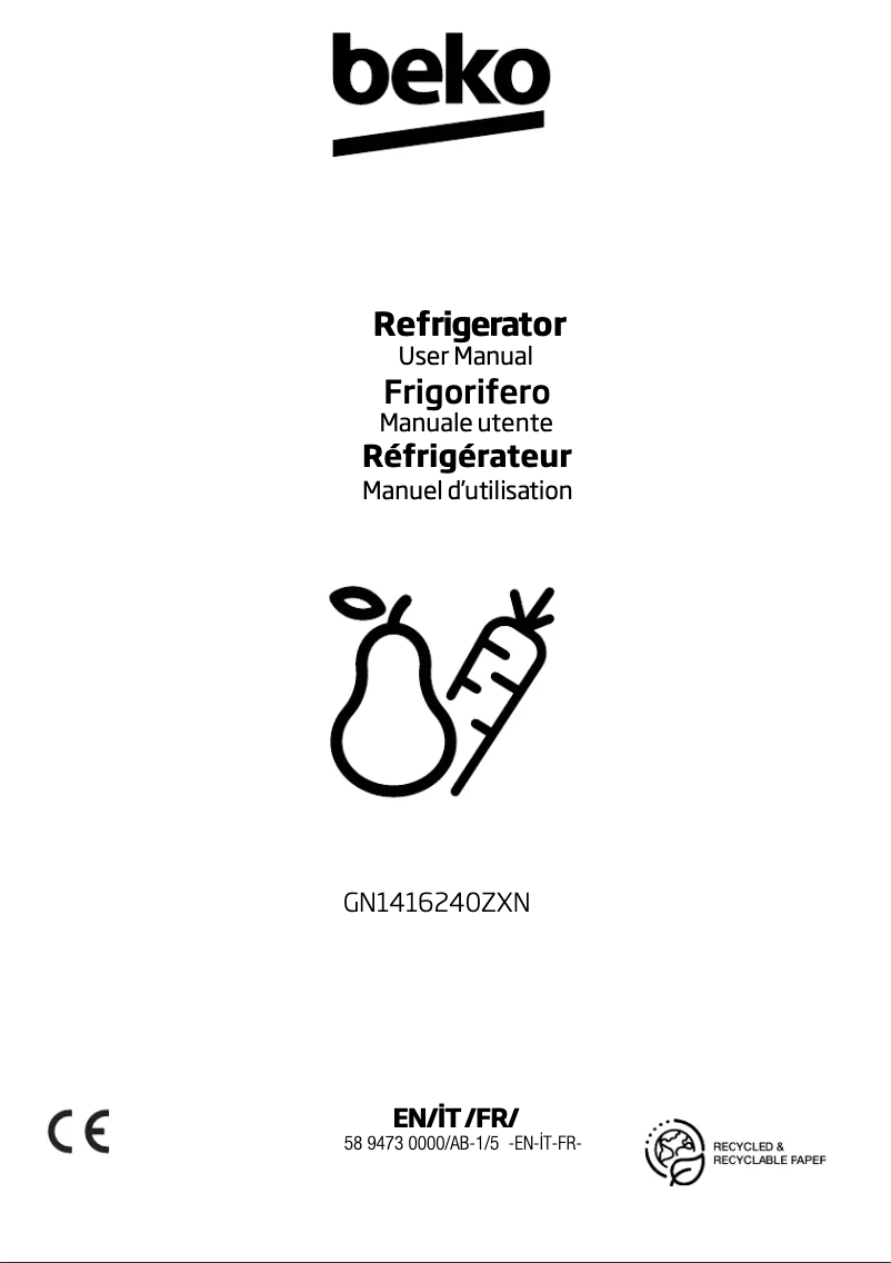 Page n°1 - Manuel utilisateur Beko GN1416240ZXN