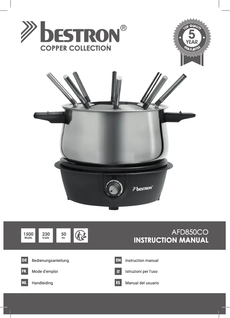 Page 1 de la notice Manuel utilisateur Bestron AFD850CO