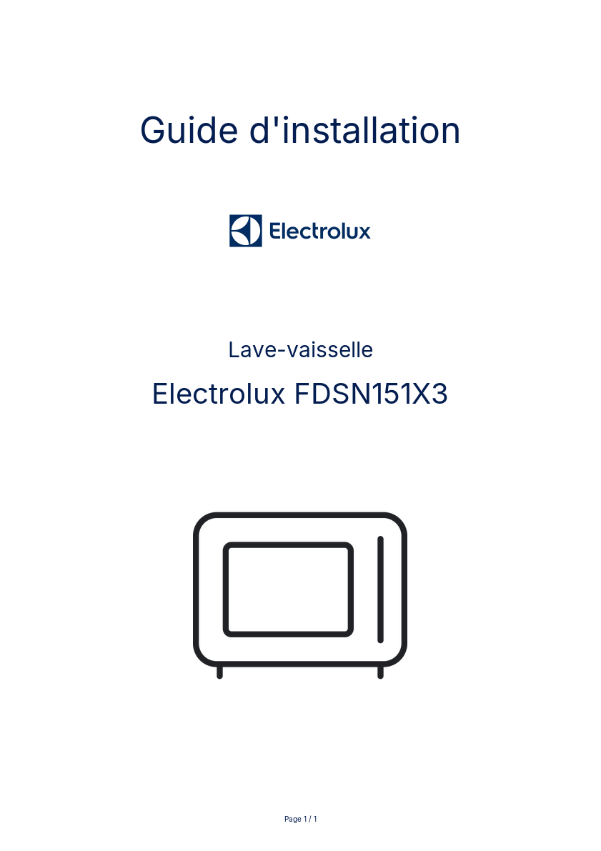 Page n°1 - Guide d'installation Electrolux FDSN151X3