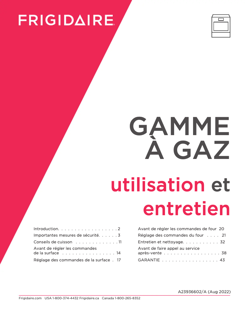 Page 1 de la notice Manuel utilisateur Frigidaire FCFG3083AS