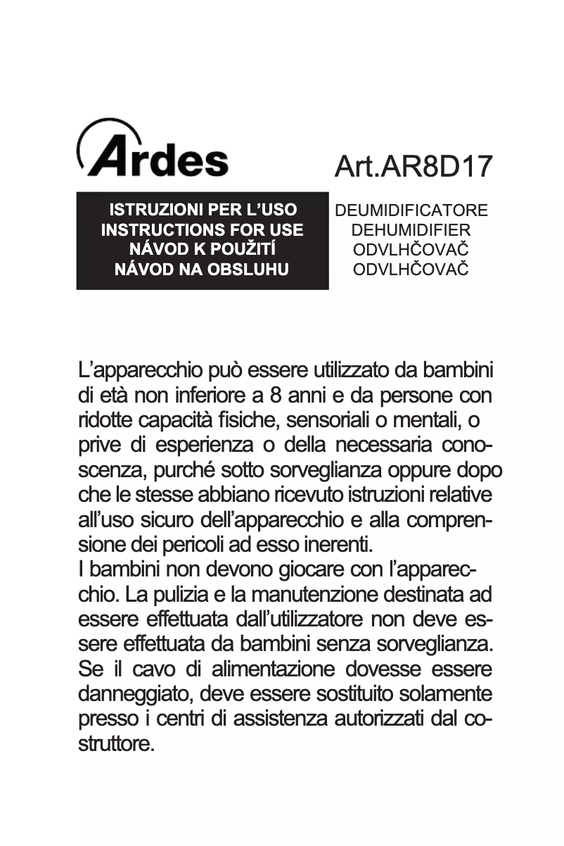Page n°1 - Manuel utilisateur Ardes AR8D17
