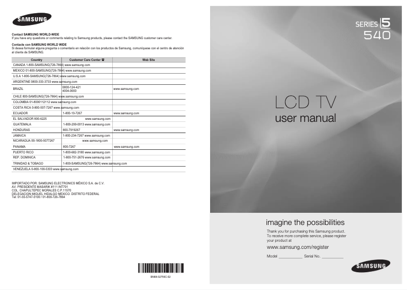 Page 1 de la notice Manuel utilisateur Samsung LN32C540