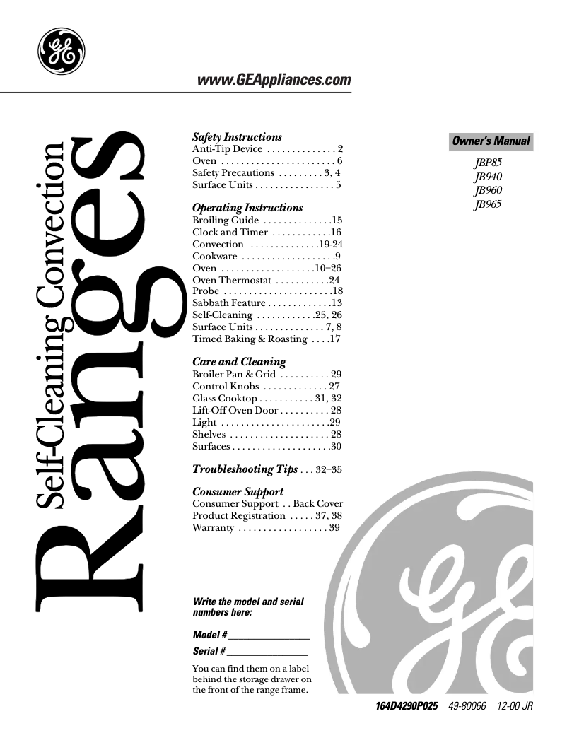 Page 1 de la notice Manuel d'utilisation et d'entretien GE Profile JB965SDSS