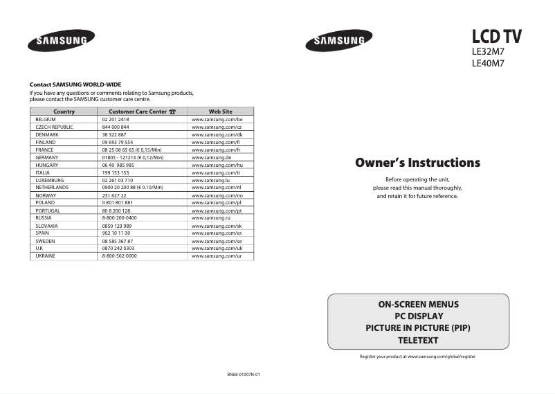 Page 1 de la notice Manuel utilisateur Samsung LE40M73