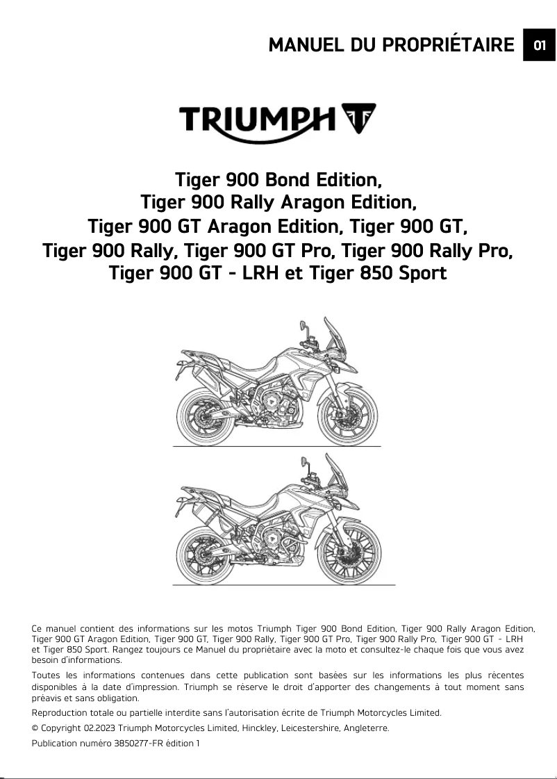 Page 1 de la notice Manuel utilisateur Triumph Tiger 900 GT (2024)