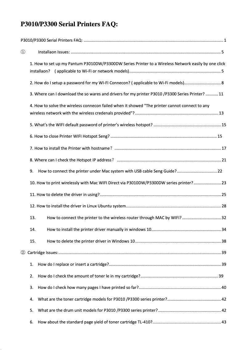 Page n°1 - FAQ Pantum P3010D