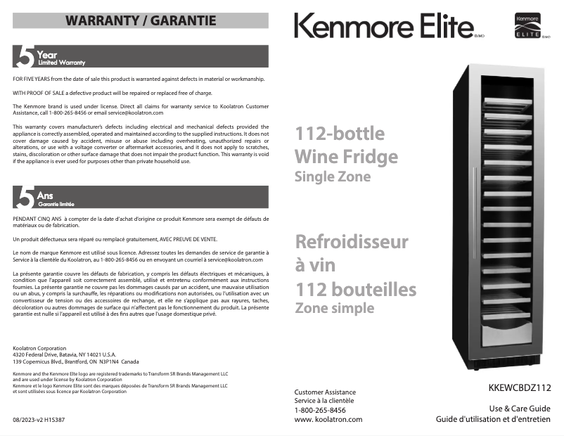 Page 1 de la notice Manuel utilisateur Kenmore Elite KKEWCBSZ112
