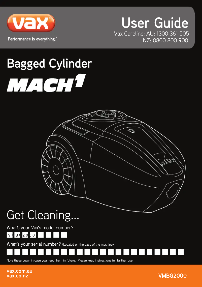 Image de la première page du manuel de l'appareil Mach 1 VMBG2000
