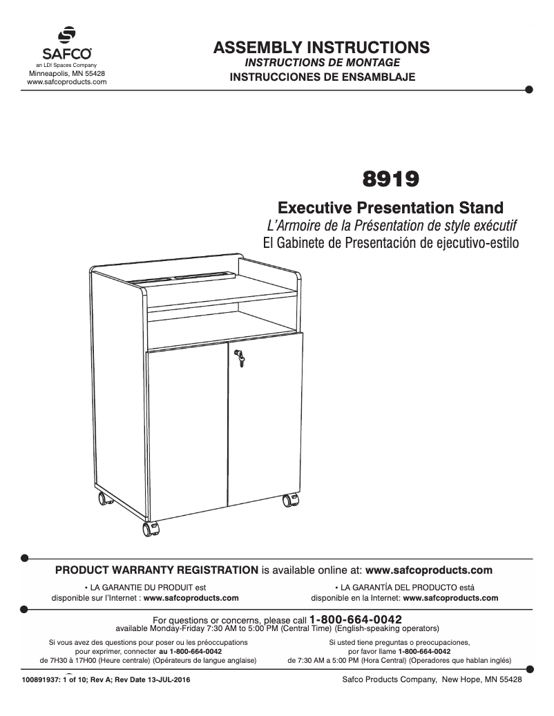 Page n°1 - Manuel utilisateur Safco 8919