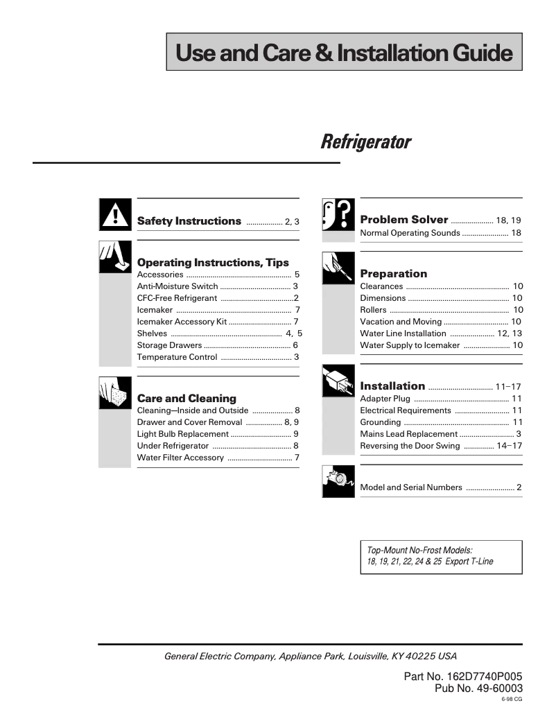 Image de la première page du manuel de l'appareil Profile TBT25PABAA