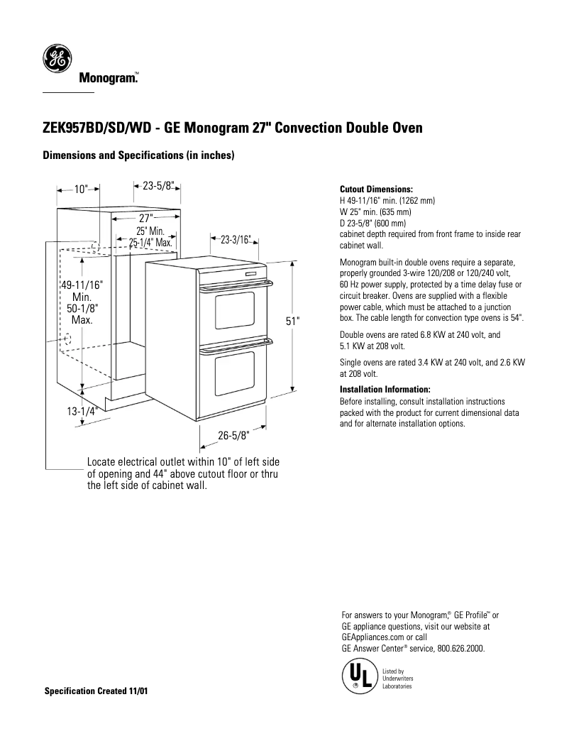 Page n°1 - Fiche technique GE ZEK957BDBB