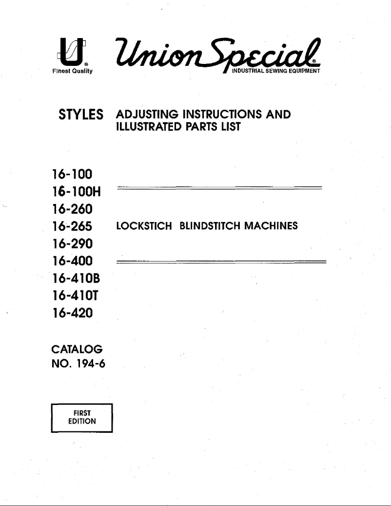 Page n°1 - Manuel utilisateur Union Special 16-100