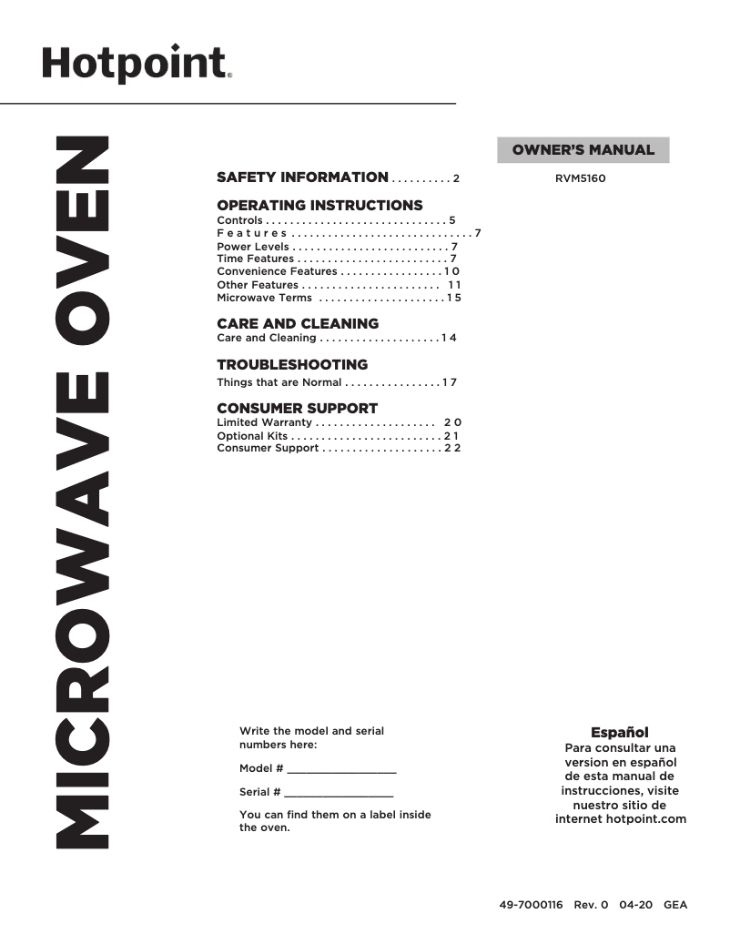 Page n°1 - Manuel d'utilisation et d'entretien Hotpoint RVM5160DHWW