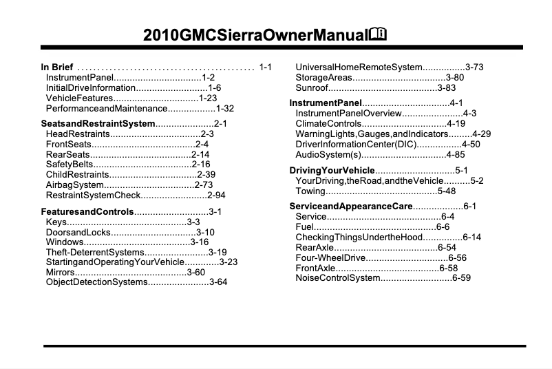 Page 1 de la notice Manuel utilisateur GMC Sierra LD (2010)