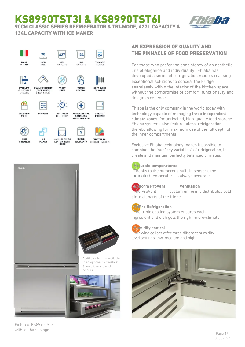 Page 1 de la notice Fiche technique Fhiaba KS8990TST/6