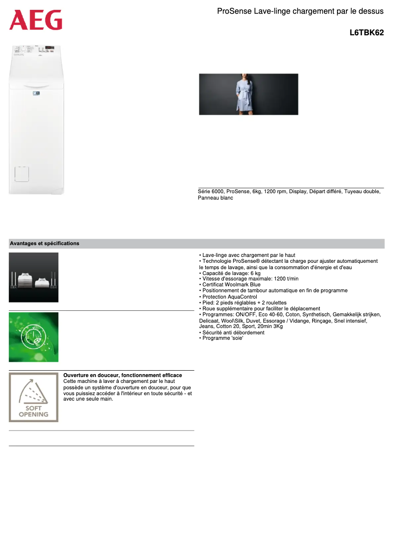 Page n°1 - Fiche technique AEG L6TBK62