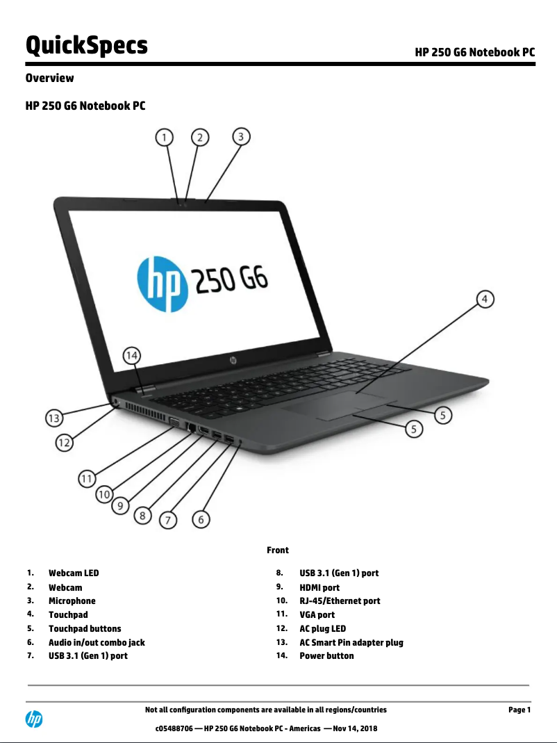 Page 1 of the manual Instruction Manual HP 250 G6