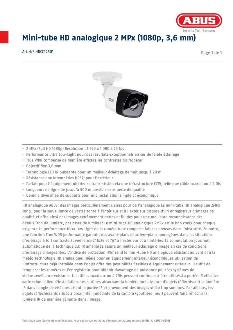 Page n°1 - Fiche technique Abus HDCC42501