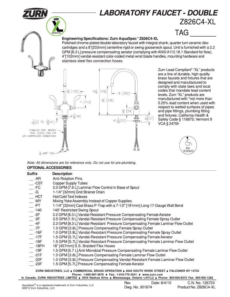 Page n°1 - Manuel utilisateur Zurn Z826C4-XL