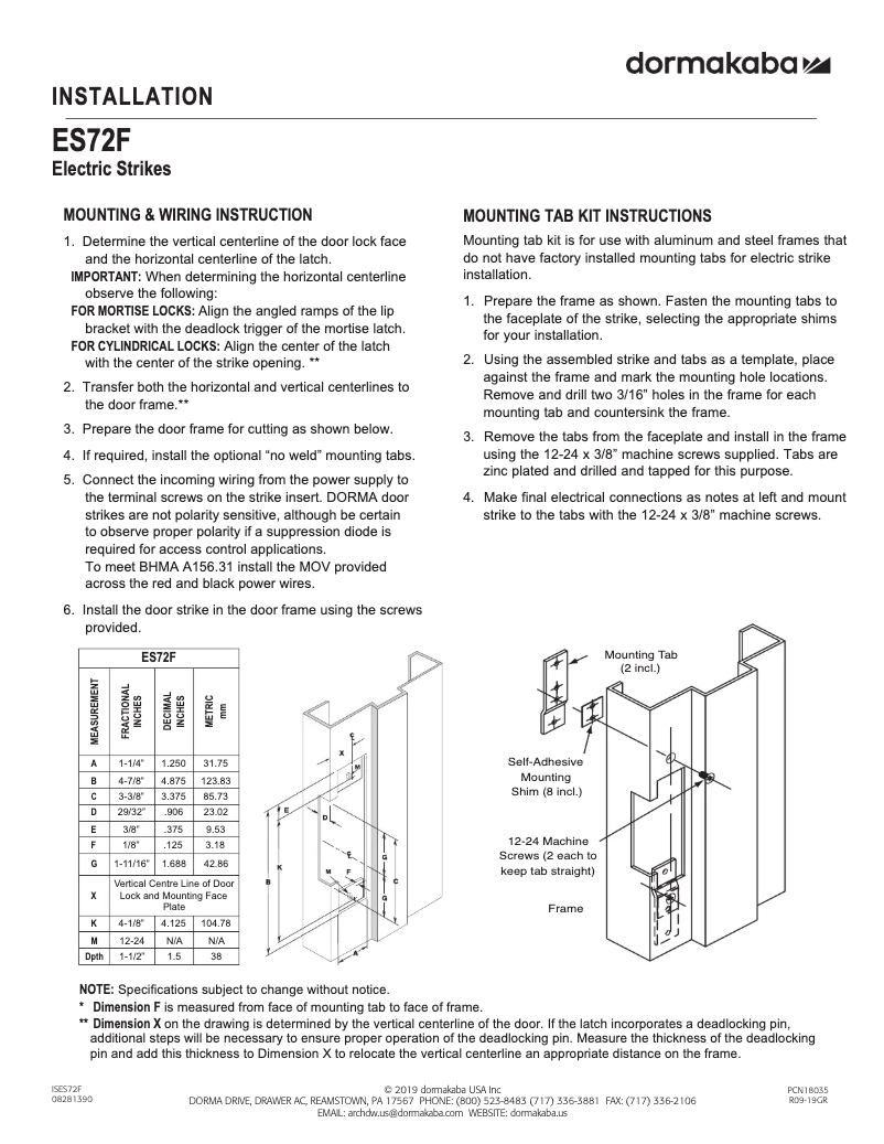 Page 1 de la notice Manuel utilisateur Dormakaba ES72F
