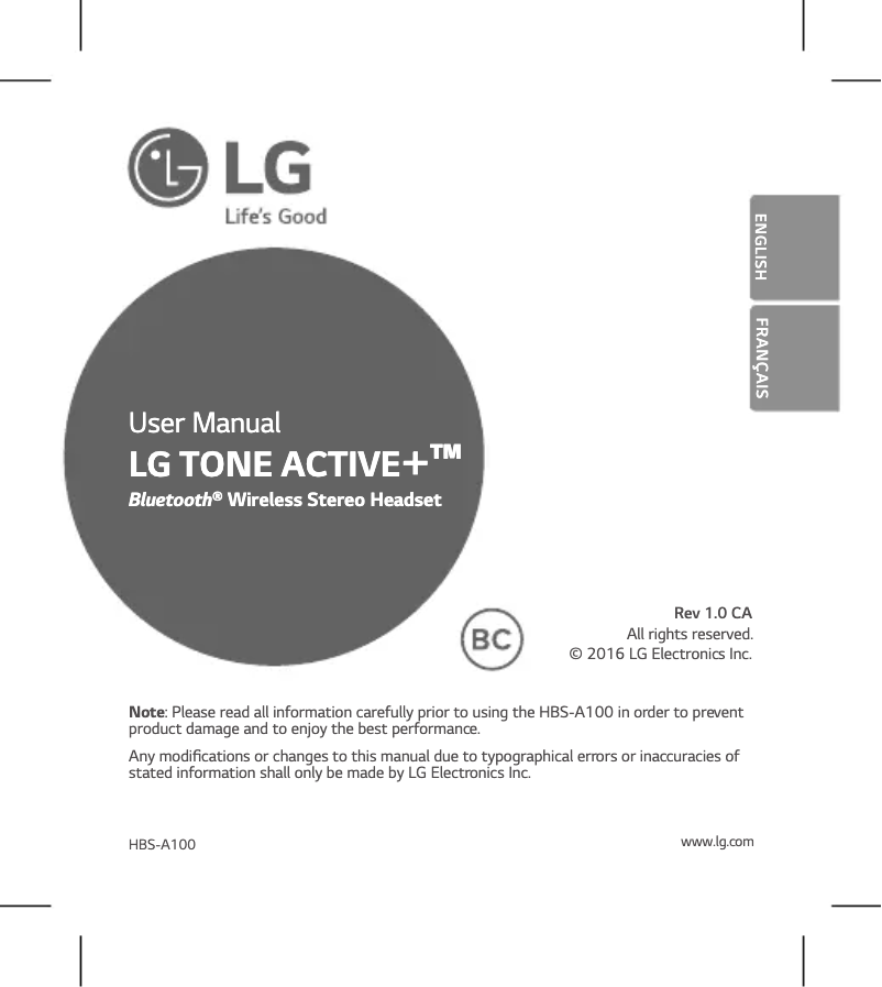 Image de la première page du manuel de l'appareil Tone Active+ HBS-A100