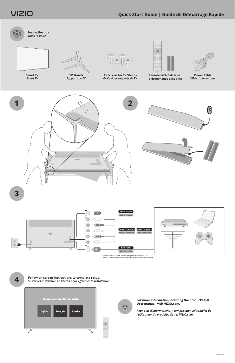 Page 1 de la notice Guide de démarrage rapide VIZIO SmartCast D32f-F1