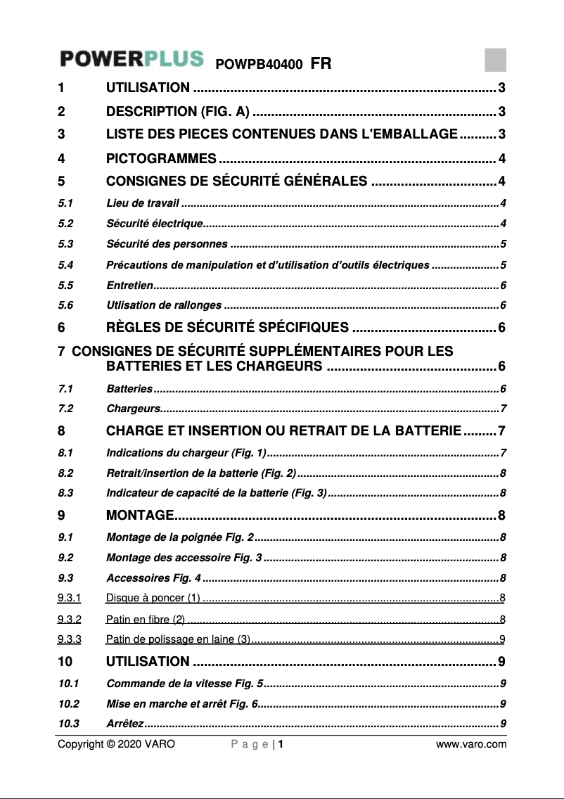 Page 1 de la notice Manuel utilisateur PowerPlus POWPB40400