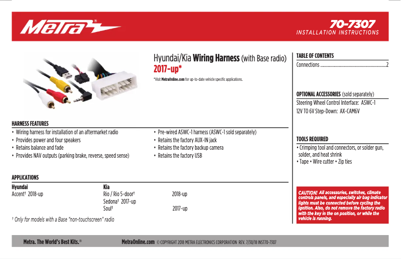Page n°1 - Guide d'installation Metra 70-7307