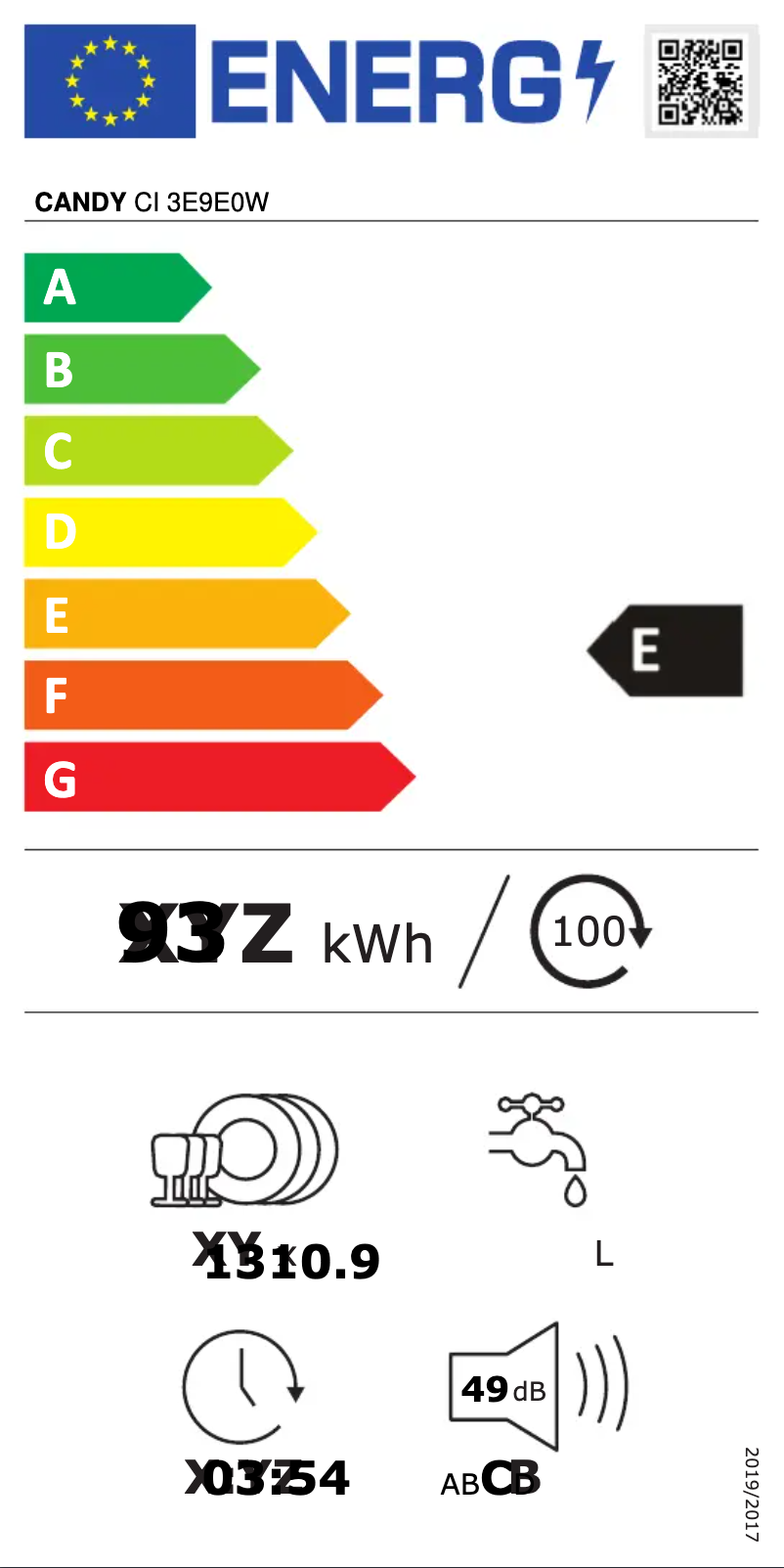 Page 1 de la notice Label énergétique Candy CI 3E9E0W