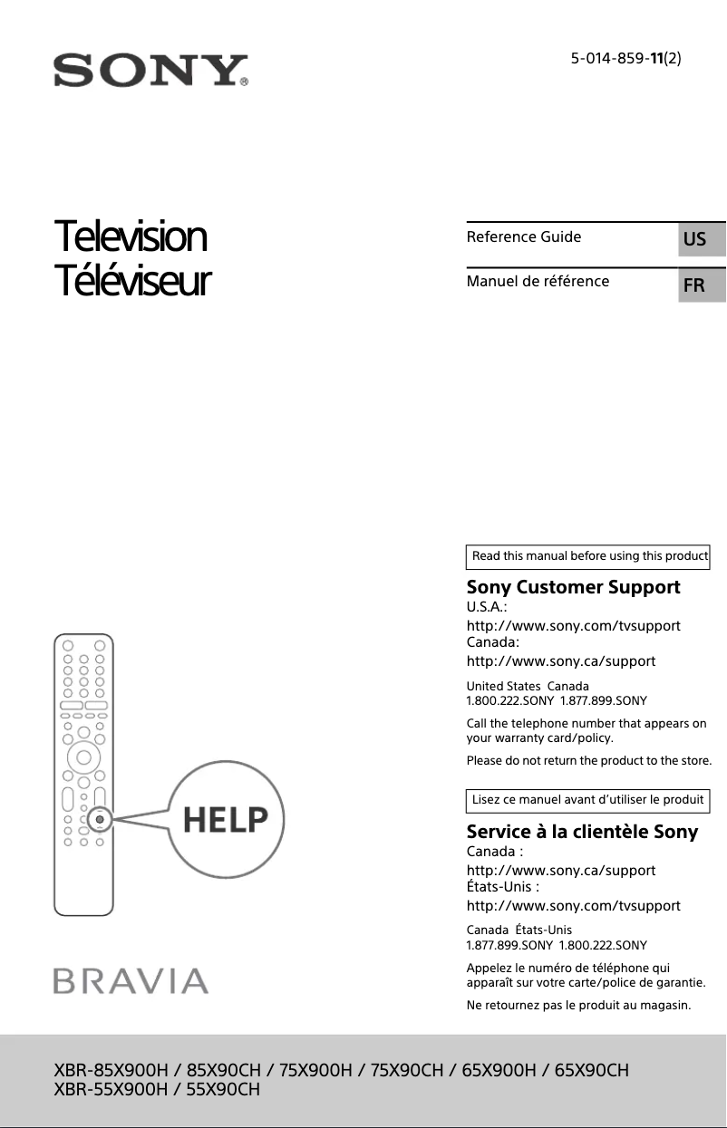 Page 1 de la notice Manuel utilisateur Sony Bravia XBR-65X900H