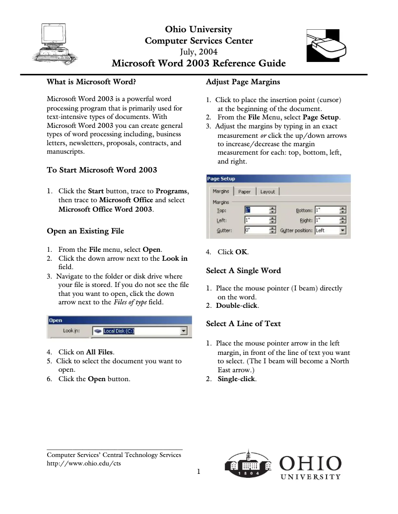 Imagen de la primera página del manual del dispositivo Word 2004