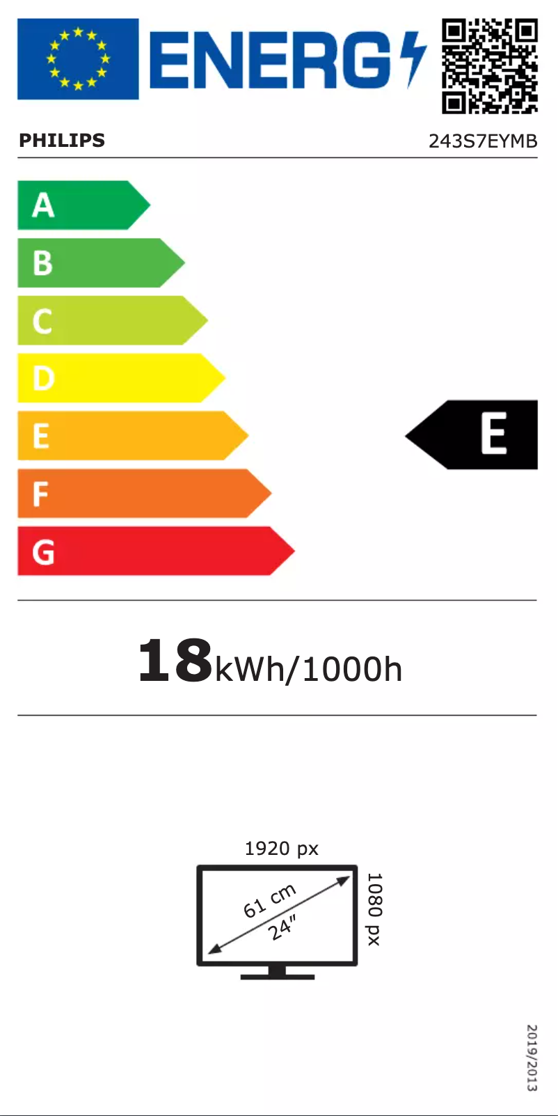 Page n°1 - Label énergétique Philips S Line 243S7EYMB