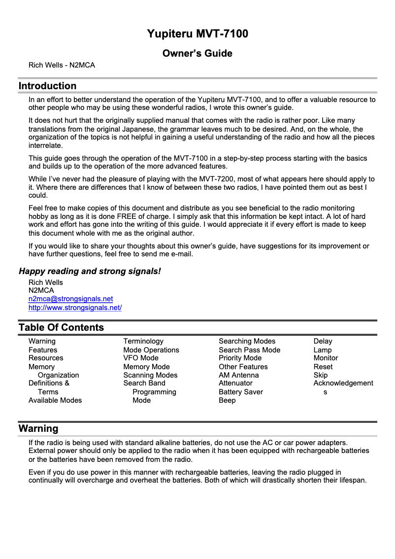 Page n°1 - Manuel utilisateur Yupiteru MVT-7100