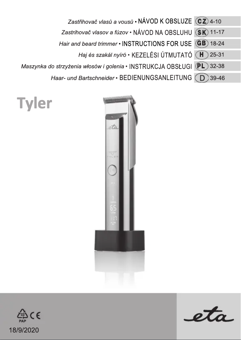 Image de la première page du manuel de l'appareil Tyler