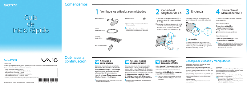 Página 1 del manual Guía de instalación Sony Vaio VPCJ113FX