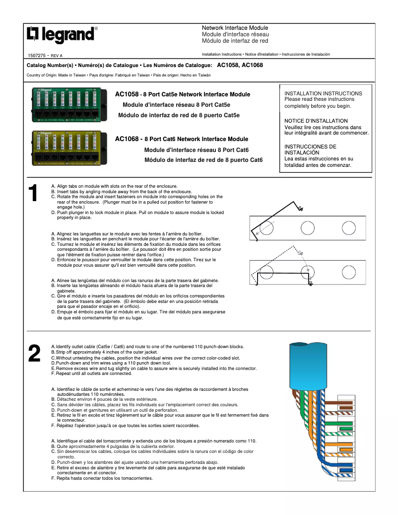Page 1 de la notice Guide d'installation On-Q AC1068