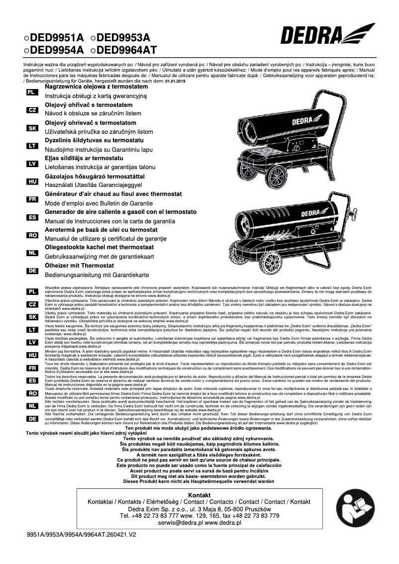 Page 1 de la notice Manuel utilisateur DEDRA DED9953A