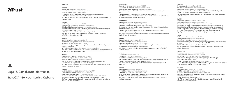 Page 1 de la notice Manuel utilisateur Trust GXT 850 Metal Gaming Keyboard