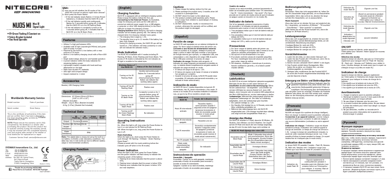 Page n°1 - Manuel utilisateur Nitecore NU05 MI
