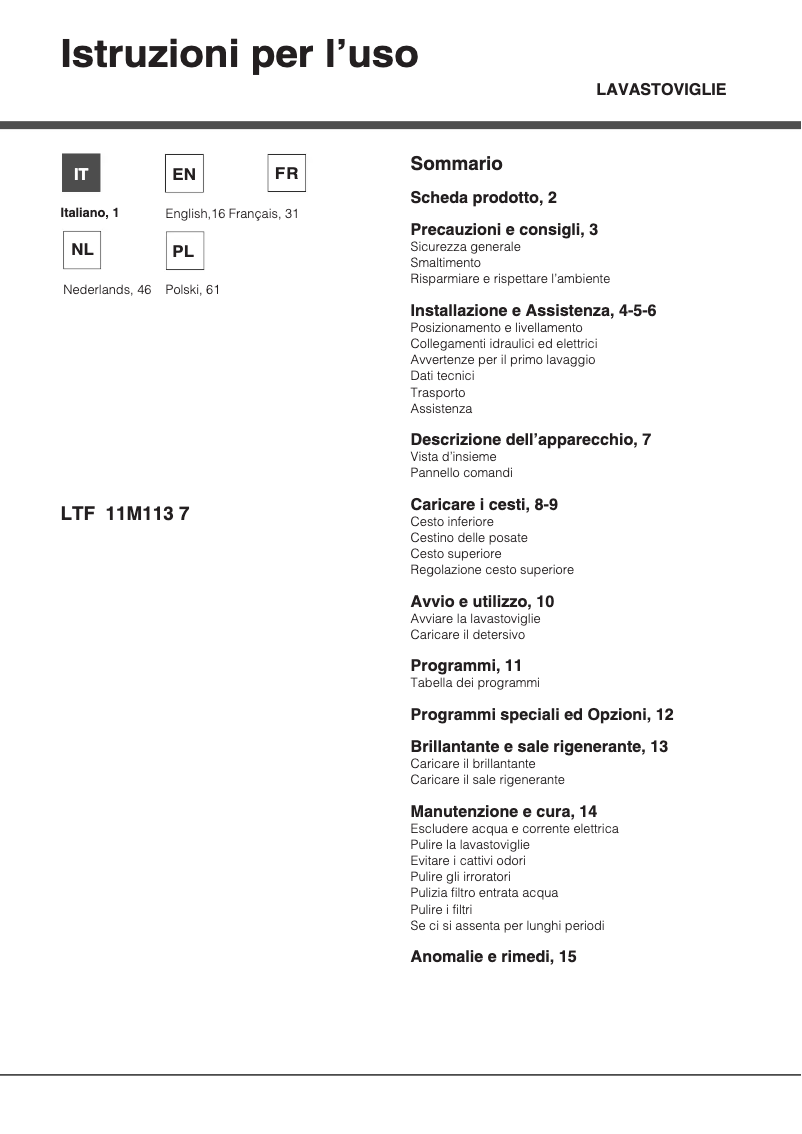 Image de la première page du manuel de l'appareil LTF 11M113 7