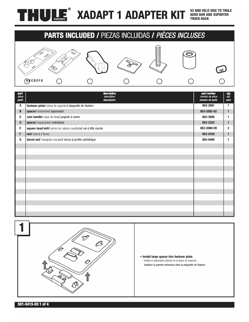 Page 1 de la notice Manuel utilisateur Thule XADAPT1