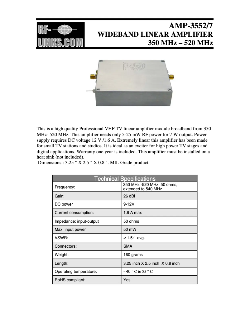 Page 1 de la notice Manuel utilisateur RF-Links AMP-3552/7