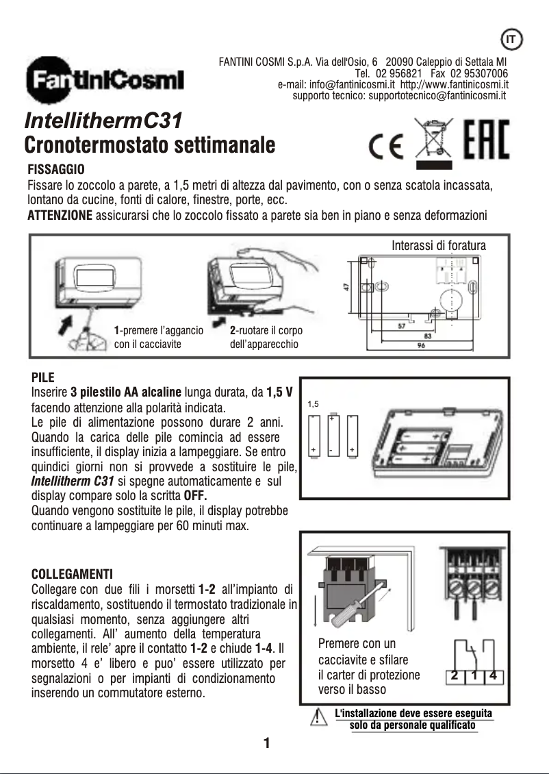 Page 1 de la notice Manuel utilisateur Fantini Cosmi IntelliTherm C31