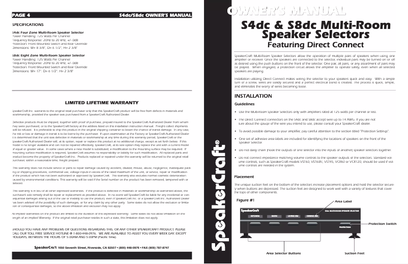 Page n°1 - Manuel utilisateur SpeakerCraft S4DC