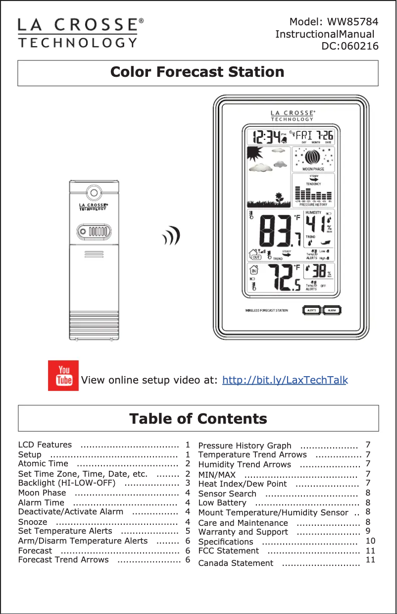 Page n°1 - Guide de démarrage rapide La Crosse Technology WW85784