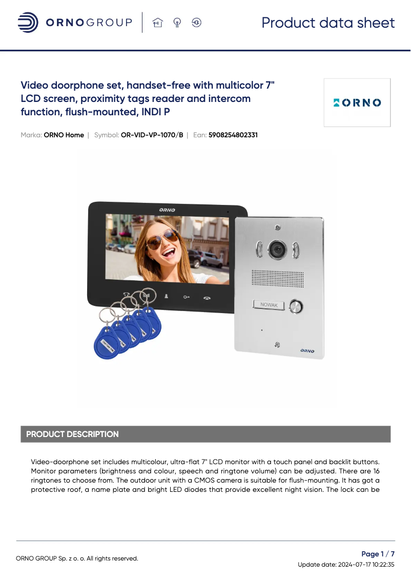 Image de la première page du manuel de l'appareil OR-VID-VP-1070